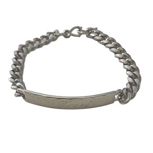 Kreisler USA Rhodium Electroplated "TERRI" Monogram Bracelet Cuban Chain